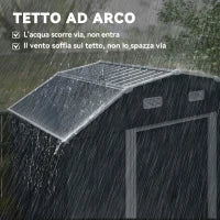 Capanno Porta Attrezzi con Ripiani Regolabili e 2 Finestre, in Acciaio Zincato, 238x132x198.5 cm, Grigio Scuro