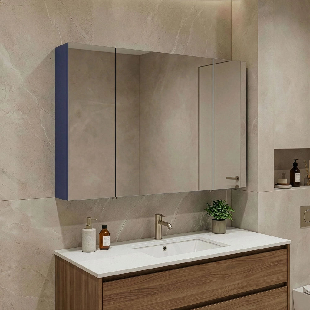 Mobile da bagno con specchio "Bari 100" - 97 x 16 x 66 cm - Blu navy opaco