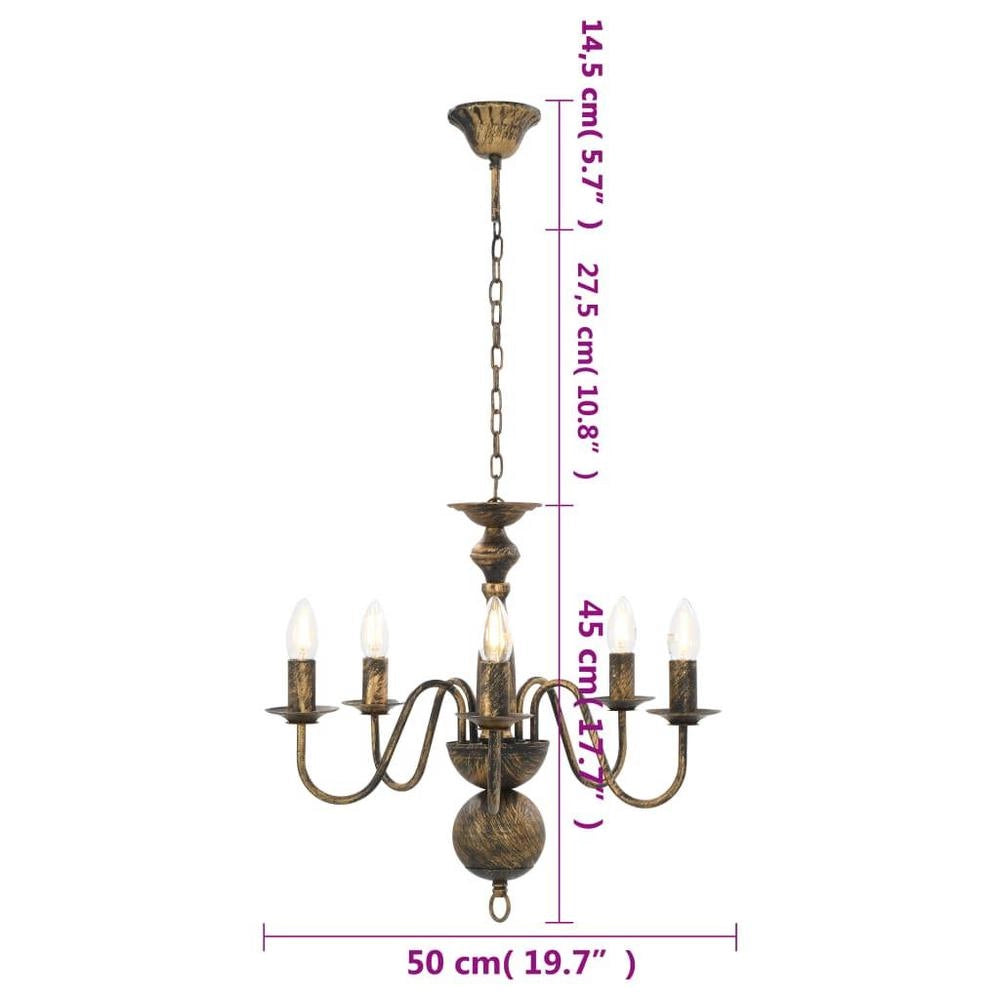 Antique Black Chandelier With 5 E14 Bulbs