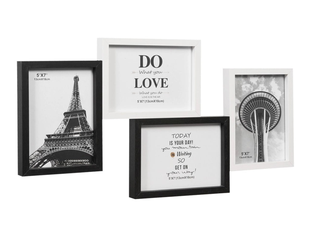 Cornice Portafoto Multipla Mosaico Legno MDF Parete Bianco Nero 4 Foto Da 13x18 Cm