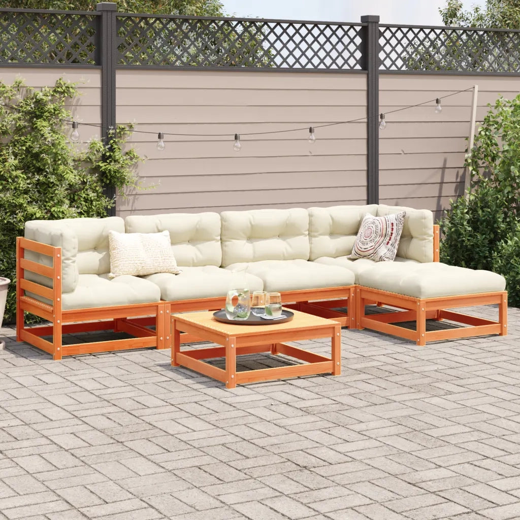 Set Divani Giardino 6pz con Cuscini Marrone Cera Massello Pinocod mxl 92792