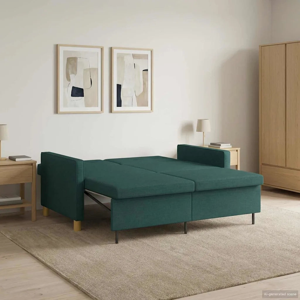 Divano letto | Sof¨¤ letto | Letto singolo Estraibile Verde Scuro Tessuto