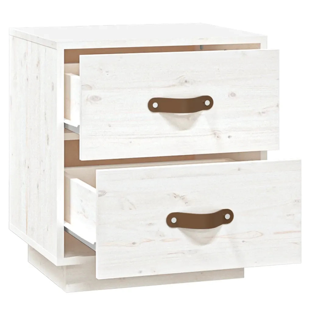 Comodino Bianco 40x34x45 cm in Legno Massello di Pino 818327