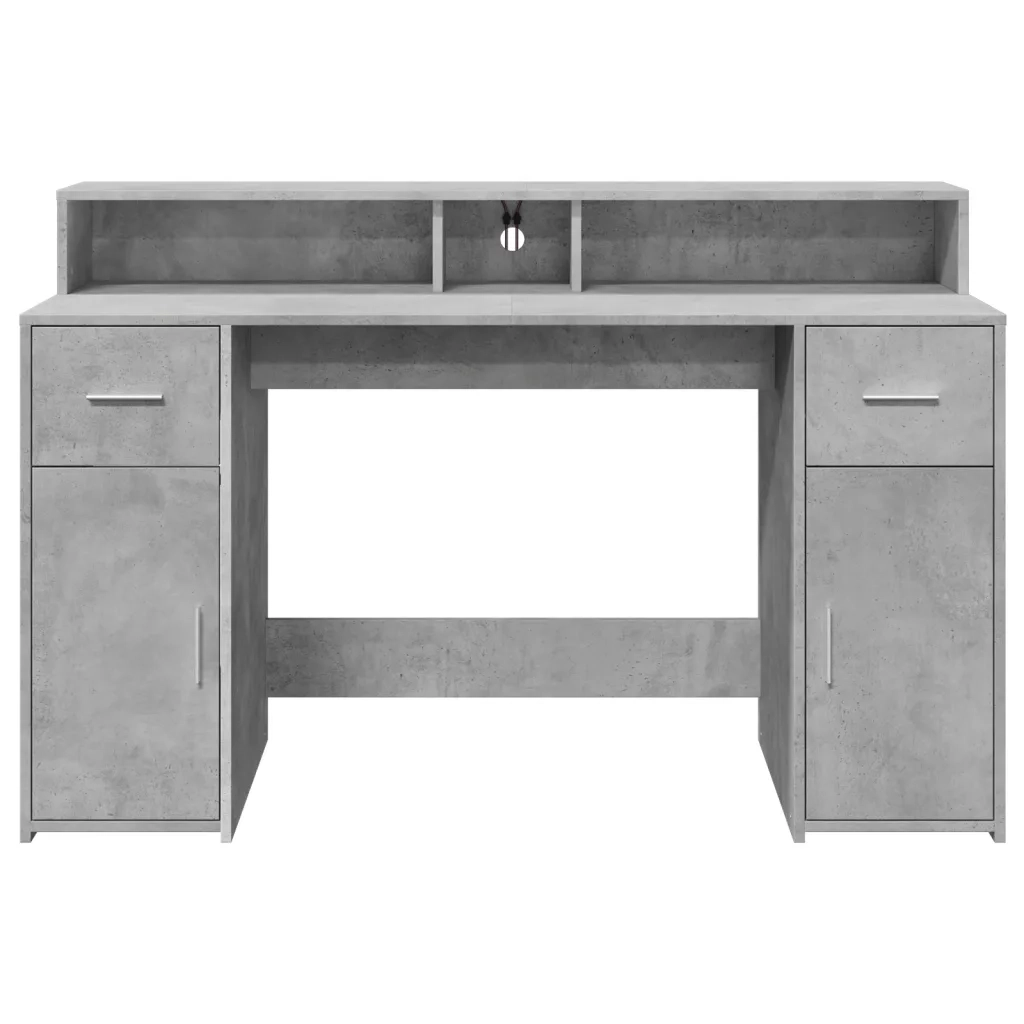 Scrivania con Luci LED Grigio Cemento 140x55x91 cm Multistrato