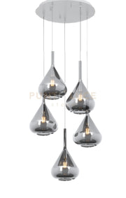 SOSPENSIONE BIANCO 5 LUCI TONDA VETRI FUME 1177BI-S5 T-FU