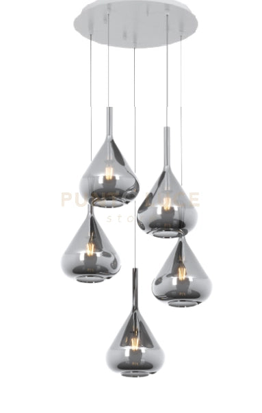 SOSPENSIONE BIANCO 5 LUCI TONDA VETRI FUME 1177BI-S5 T-FU