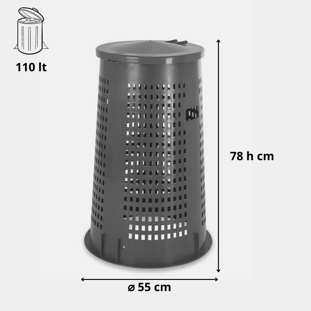 Trespolo spazzatura, bidoni porta rifiuti con coperchio e reggi sacco, 110 lt  Nero 
