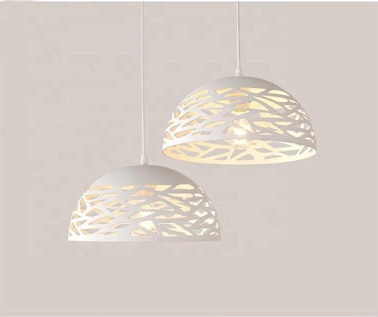 Lampadario a sospensione E27 in metallo bianco, paralume traforato Ø36 cm, design moderno, IP20 – Altezza regolabile fino a 137 cm