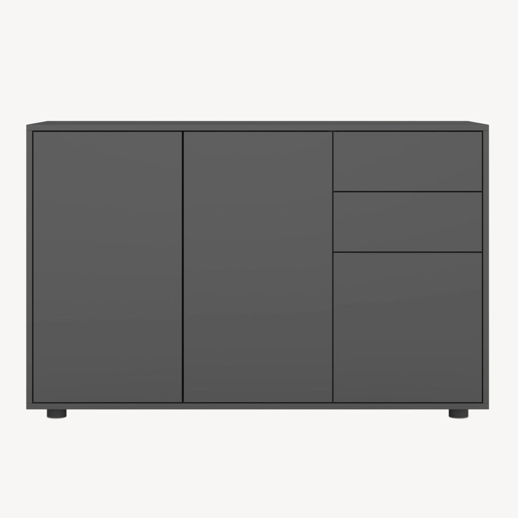 Credenza Paarl Comò con 3 Ante e 2 Cassetti 74x117x36 cm - Grigio Scuro Opaco [en.casa]