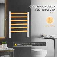 Scaldasalviette Elettrico da 140W a 6 Barre con Temperatura 45°C-55°C, in Alluminio, 69x36x90 cm, Argento