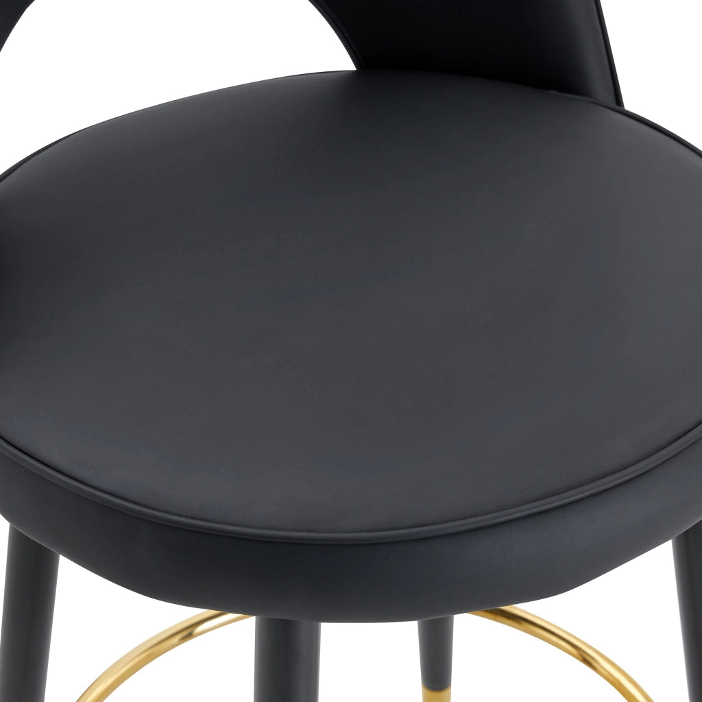 Sgabello da Bar girevole con Schienale traforato, Seduta 360°, in Ecopelle, Nero