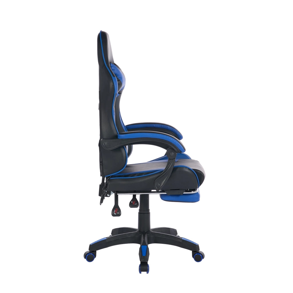 Sedia Gaming Ergonomica Girevole ¨C MINIMAL ¨C Ecopelle Nero e Blu, Poggiatesta e Supporto Lombare