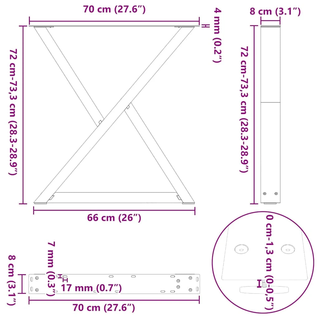 Set di 2 gambe regolabili per tavolo da pranzo 70 x 72 cm design moderno stabili acciaio nero 02_0057010