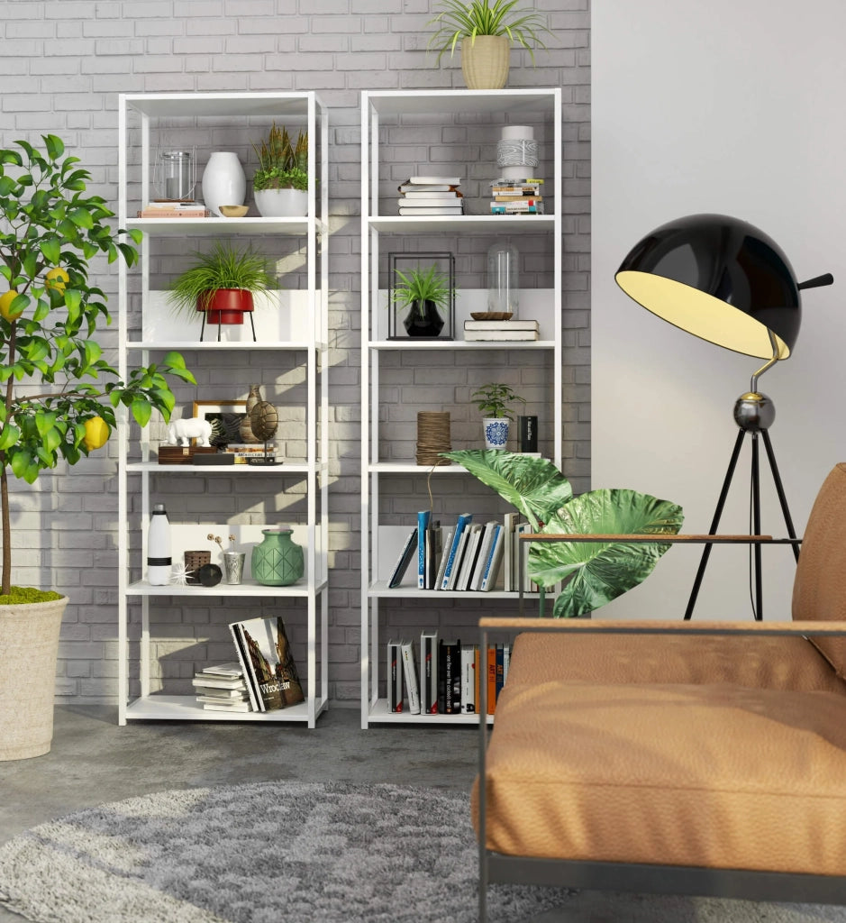 Scaffale stilo loft con ripiani in legno 60 cm Bianca 60 cm 60x32x192 cm