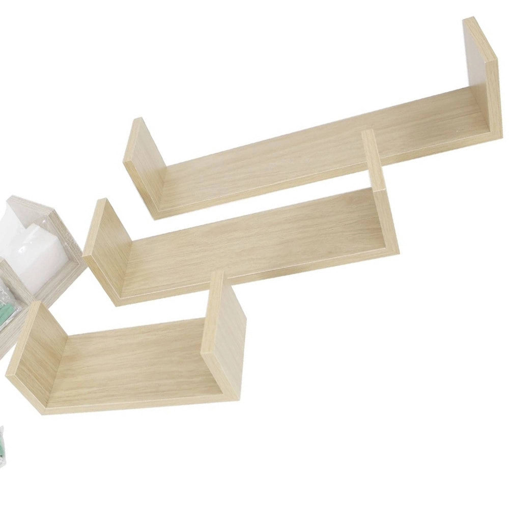 Trade Shop - Set 3 Mensole Da Parete Moderne Design Con Bordi Mensola Scaffale Legno Naturale -