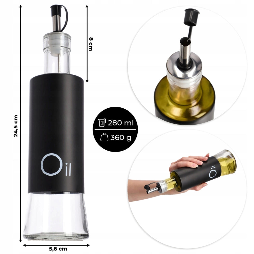 Bottiglia in vetro KADAX per olio d'oliva con dosatore, 320 ml, colore nero.