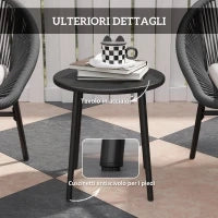 Set da Giardino con 2 Sedie con Cuscino e Tavolino da Caffè in Acciaio e Rattan PE, Nero