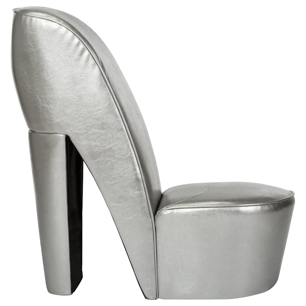 Poltrona-Poltroncina a Forma di Scarpa con Tacco in Similpelle Argento
