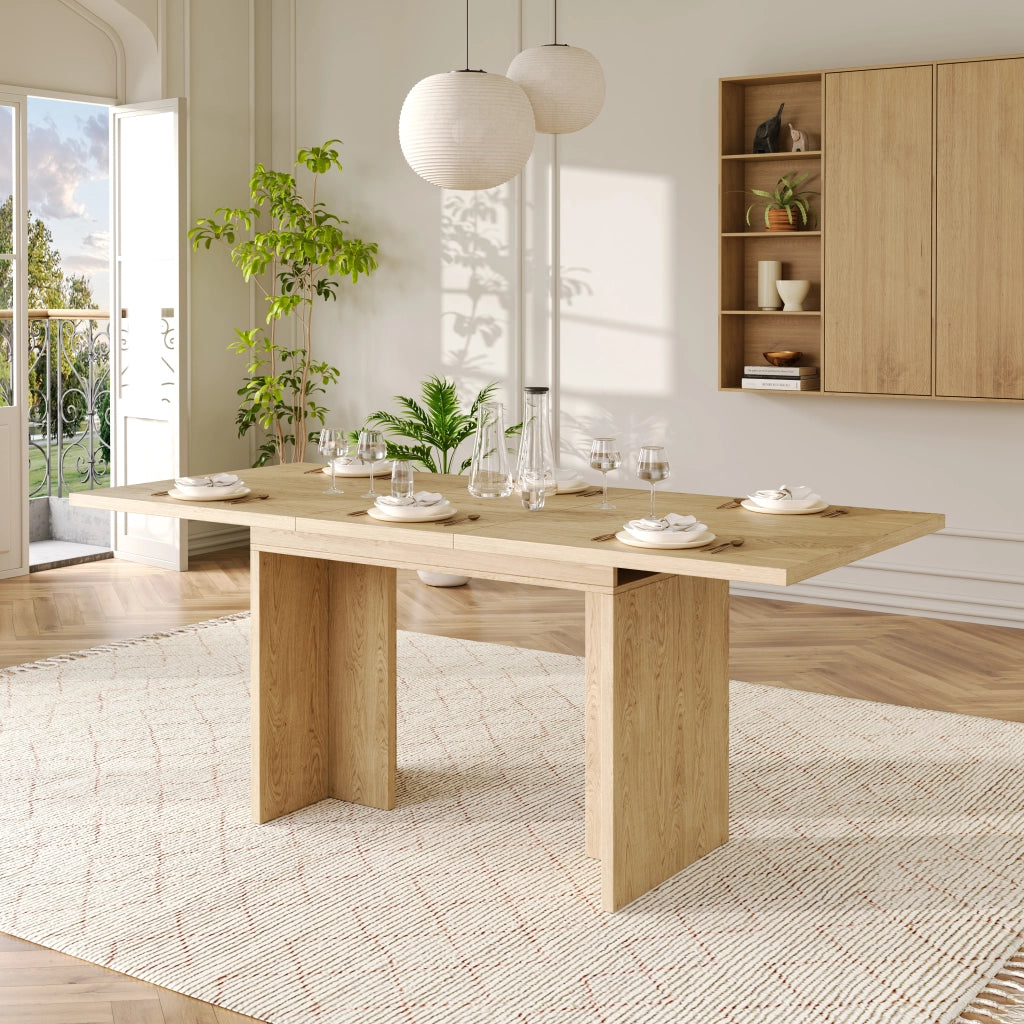 Tavolo allungabile per 6-8 persone con piano spesso 30 mm, struttura a T, in MDF, rovere, 180 × 80 × 75 cm