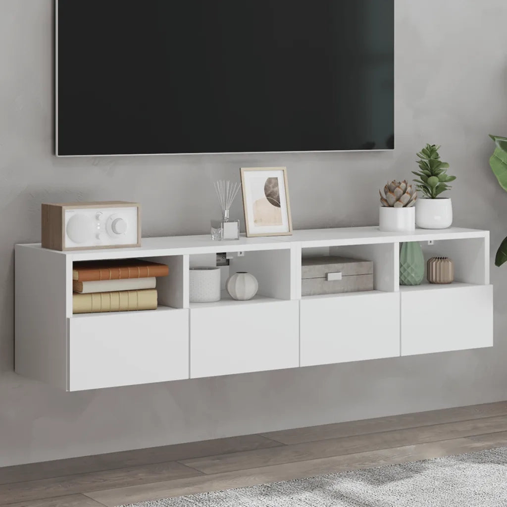 Mobili TV a Parete 2pz-Set di 2 Credenza per TV sospesa Bianchi 60x30x30 cm in Legno Multistrato