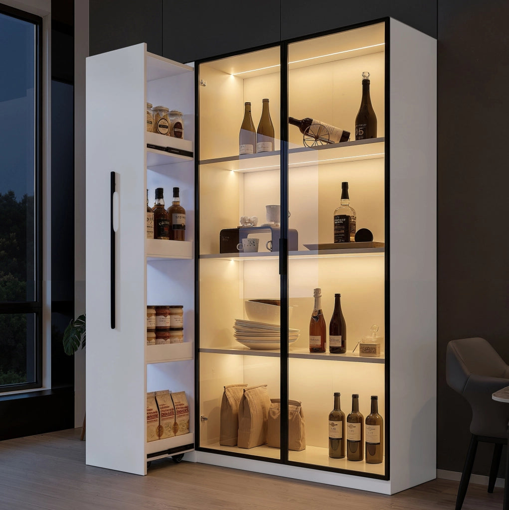 Vetrina LED in MDF con vano laterale, 110,5 × 35 × 160 cm