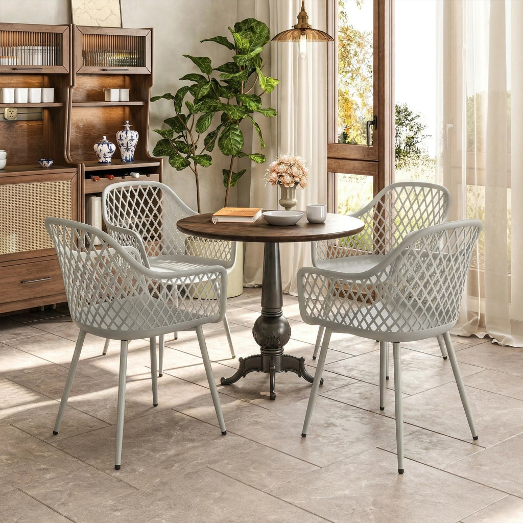 Set di sedie da giardino di 4 sedie da giardino in plastica resistenti ai raggi UV con schienale bracciolo 56 x 51 x 84 cm grigio
