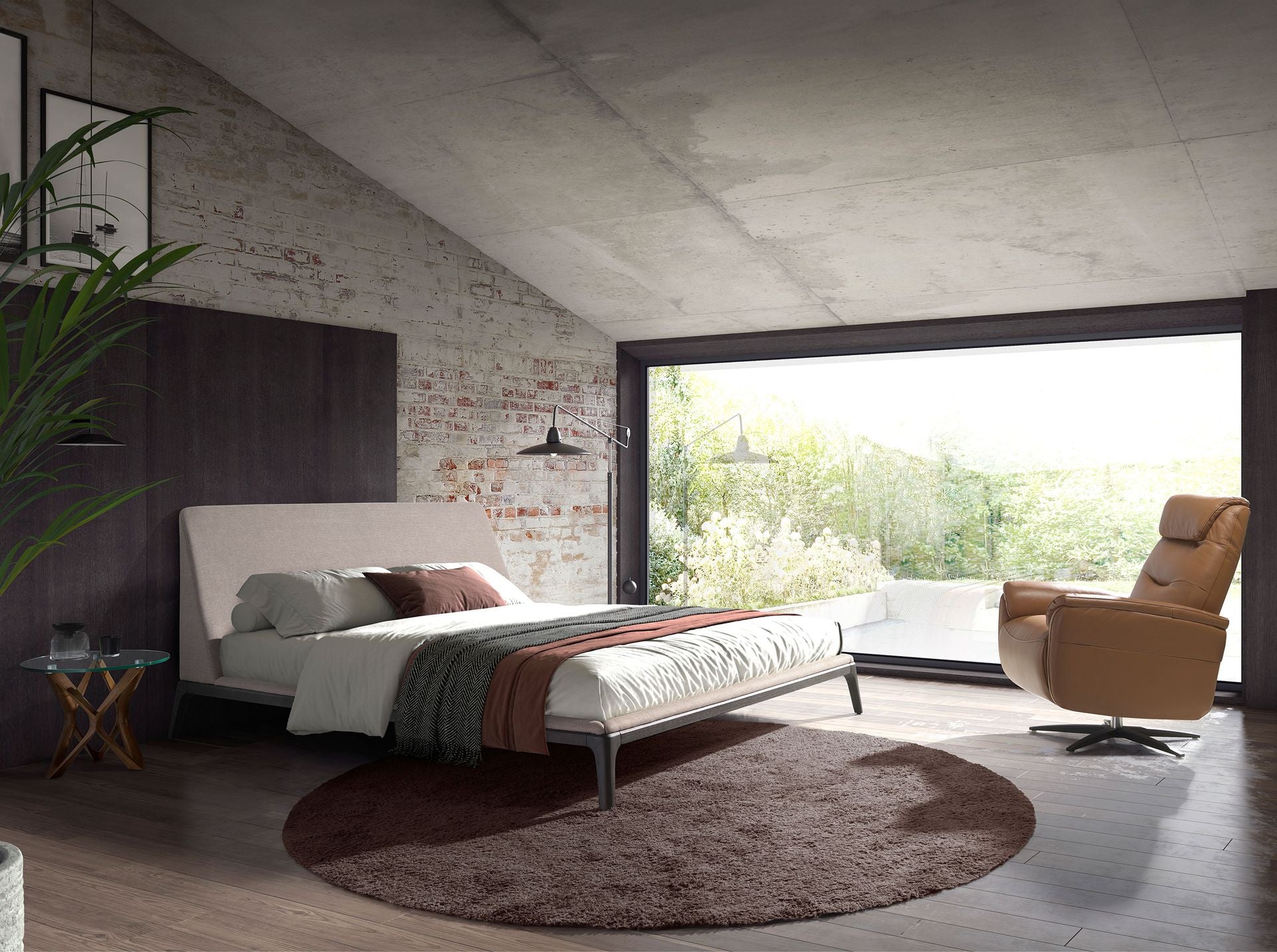 Poltrona girevole in pelle marrone