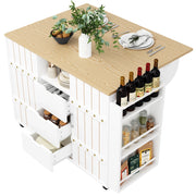 Carrello da Cucina con 2 Ante Scorrevoli; 3 Cassetti; Ripiano Laterale; Piano Ribaltabile e Ruote; in MDF; 110x42x90 cm; Bianco