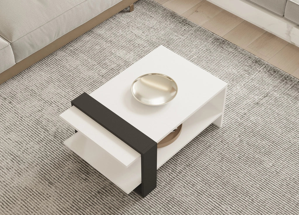 Tavolo basso in legno "Funda" - 80 x 55 x 35 cm - Antracite Bianco