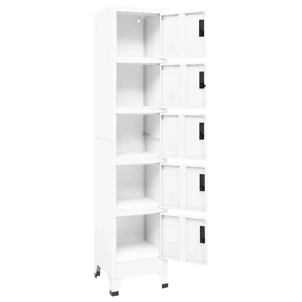 Armadietto moderno bianco con 5 ante chiudibili a chiave 38 x 40 x 180 cm acciaio bianco 02_0047002