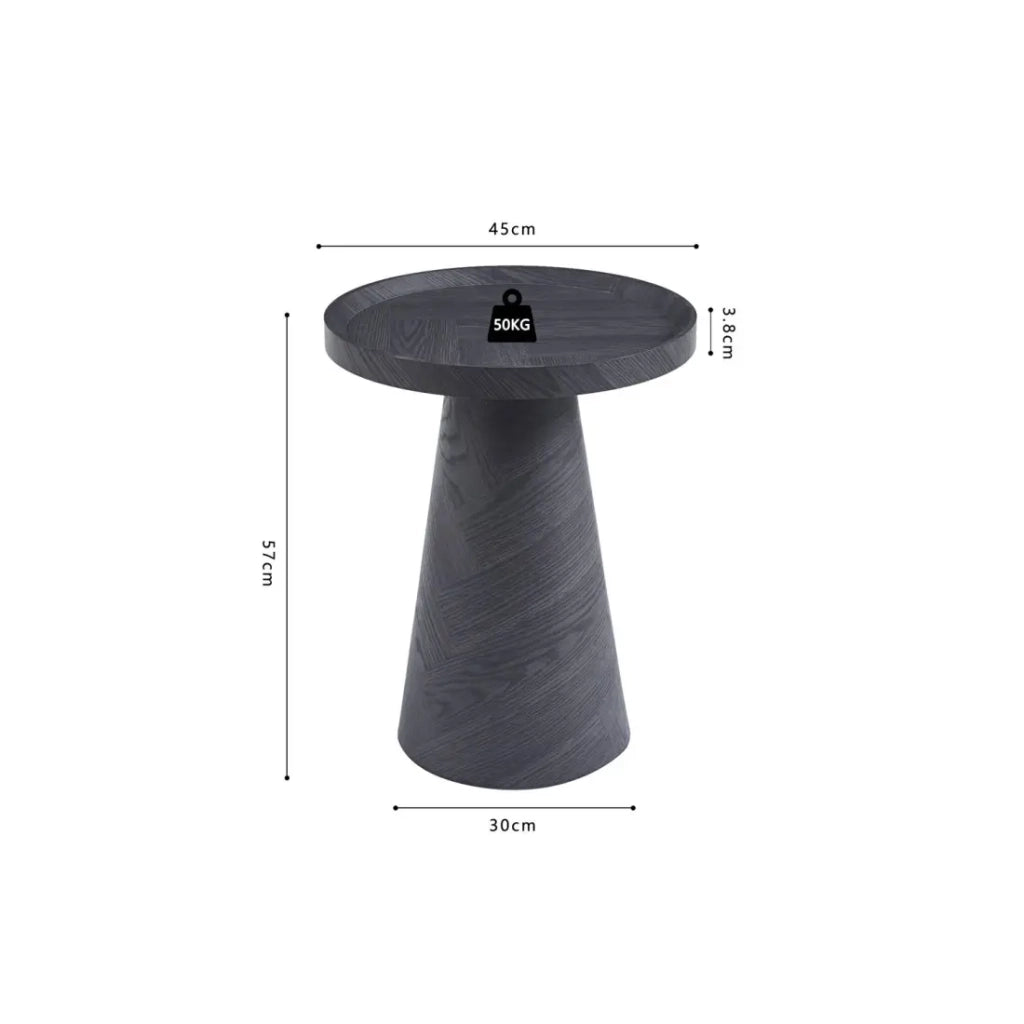 Tavolino rotondo collezione CARVELA – Decorazione grigio scuro – Bordo rialzato – D45 x H57 cm