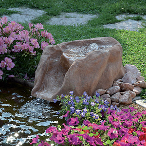 Roccia Artificiale con Sorgente 65x50x30 cm per Laghetti da Giardino in Vetroresina