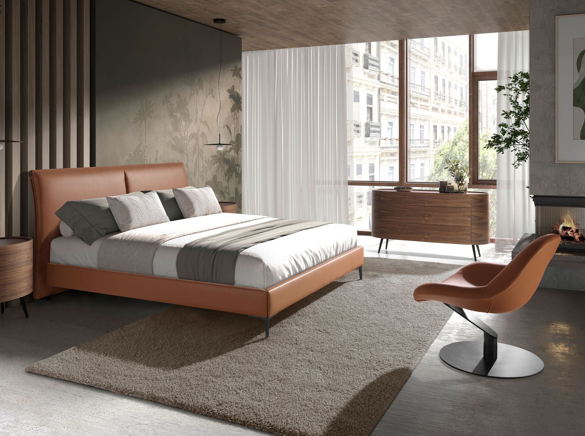 Poltrona girevole in similpelle marrone