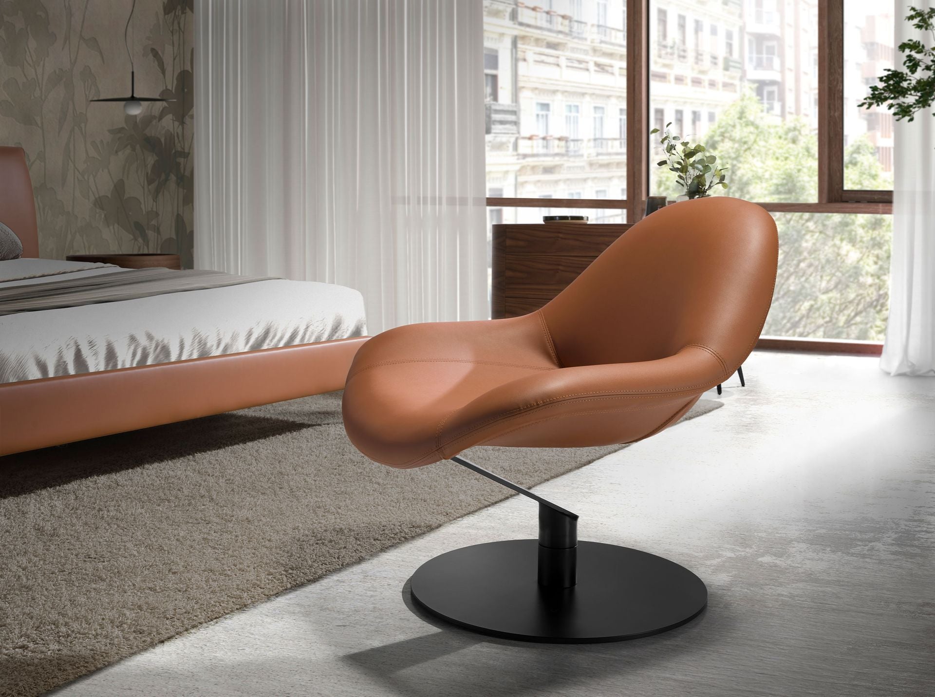 Poltrona girevole in similpelle marrone