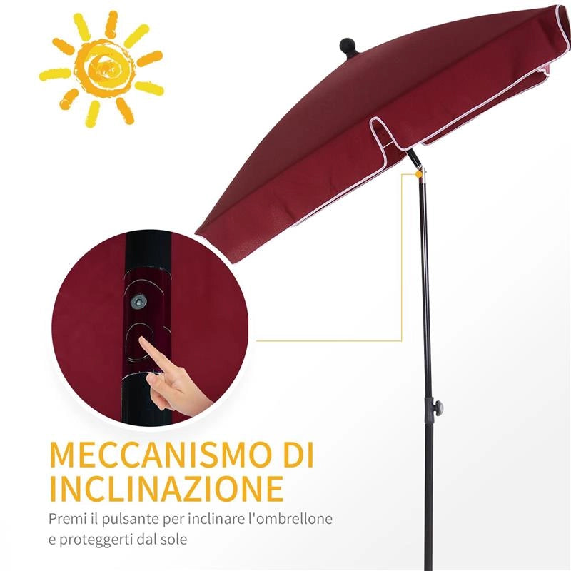 OMBRELLONE DA GIARDINO RETTANGOLARE E REGOLABILE CON PALO IN ALLUMINIO 2X1.3X2.5 M ROSSO VINO