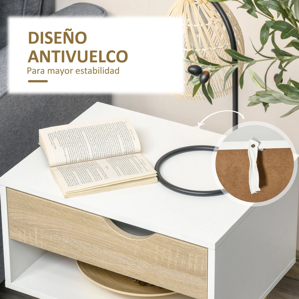 Comodino con cassetto e scaffale ¨C Zephmum ¨C 50x39x51 cm bianco e rovere