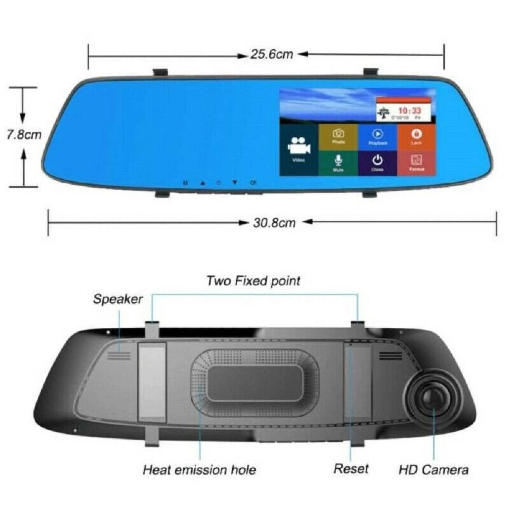 Trade Shop - Specchietto Retrovisore Touch Dvr 4.3" Full Hd Tf Camera Anteriore Posteriore -
