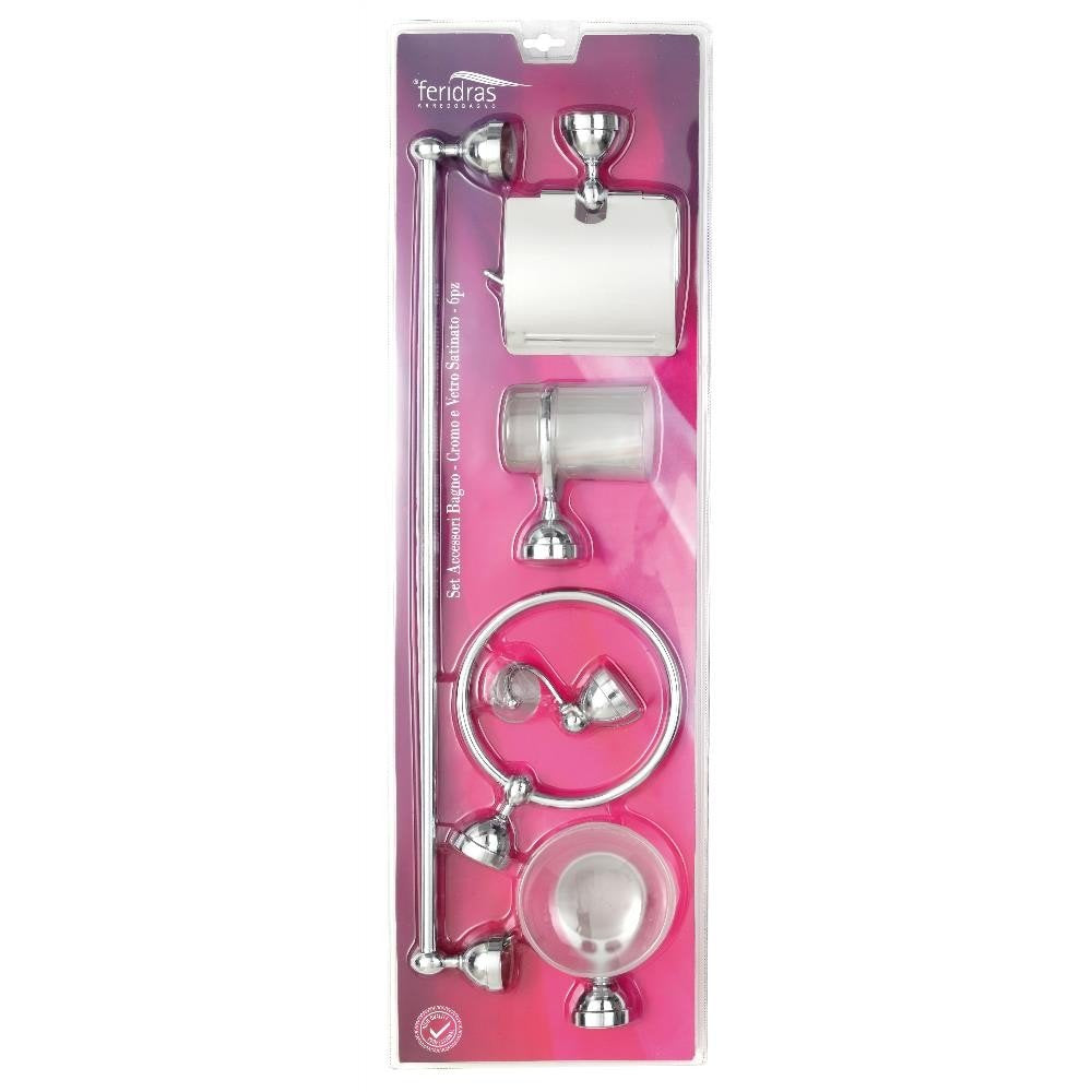 Set bagno 6 pezzi cromo e vetro