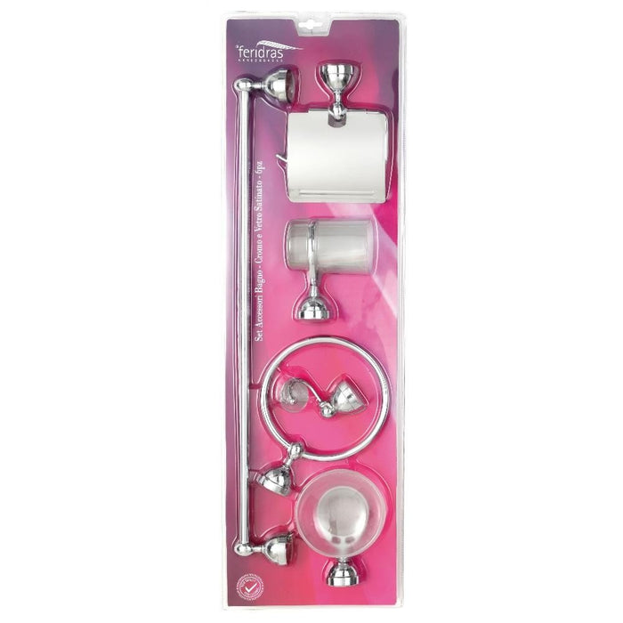 Set bagno 6 pezzi cromo e vetro