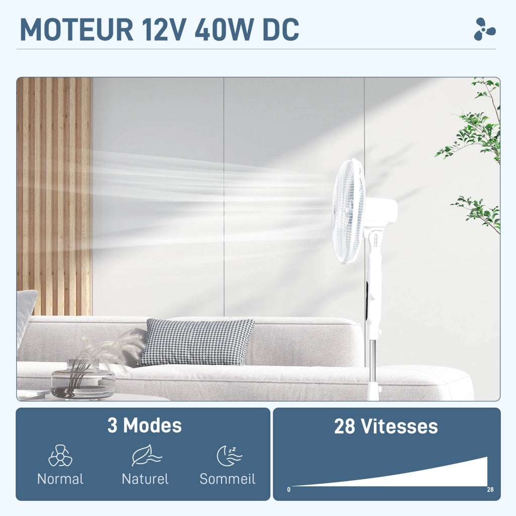 Ventilatore a piantana ¨C zephmum ¨C ? 42 cm 40W 3 velocit¨¤ oscillante bianco