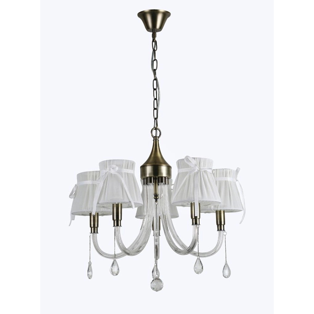 Trade Shop - Lampadario Classico Bronzo Bianco A 5 Bracci Lampada Da Soffitto A Sospensione 92396 -