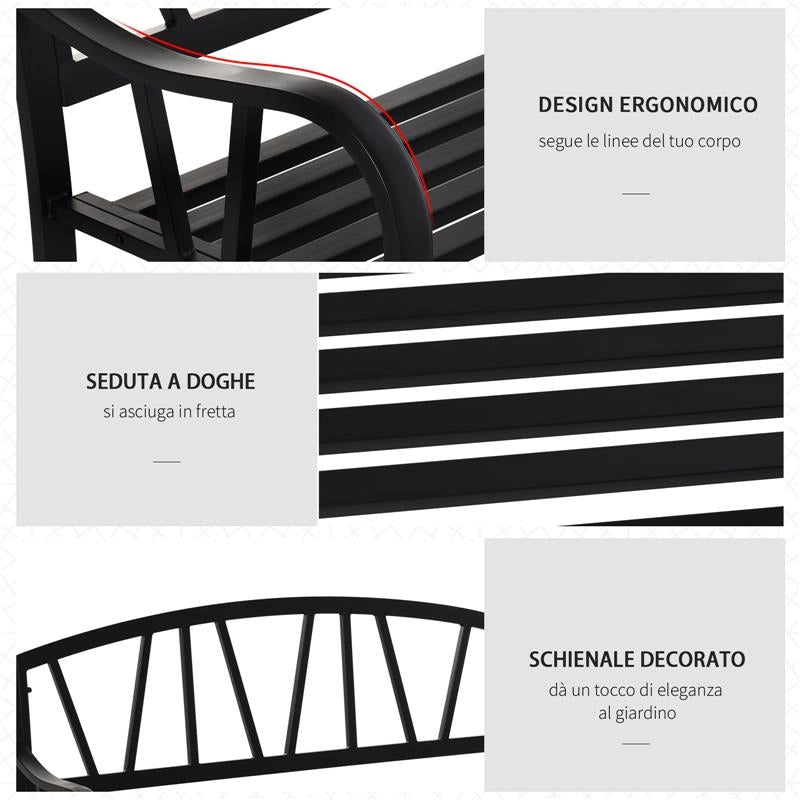PANCHINA DA GIARDINO 2 POSTI  IN METALLO 128 X 56  X 86 CM NERO