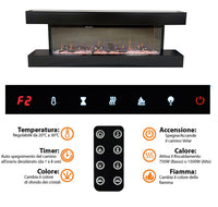 Camino Elettrico da Parete o Incasso Alaro Ultra+ 152x18x52 cm Effetto Fiamma Telecomando in MDF Nero