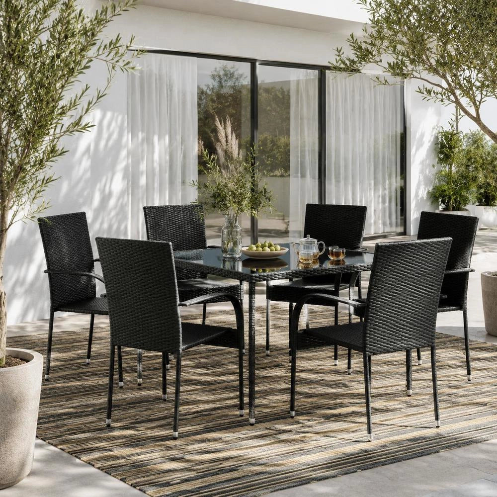 Stackable Garden Chairs, 6 Pieces, Poly Rattan, Black