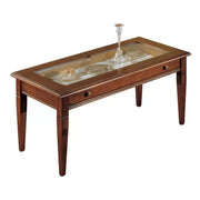 Tavolino bacheca 1 cassetto piano vetro legno bassano 100x50x48 - Mobili 2G