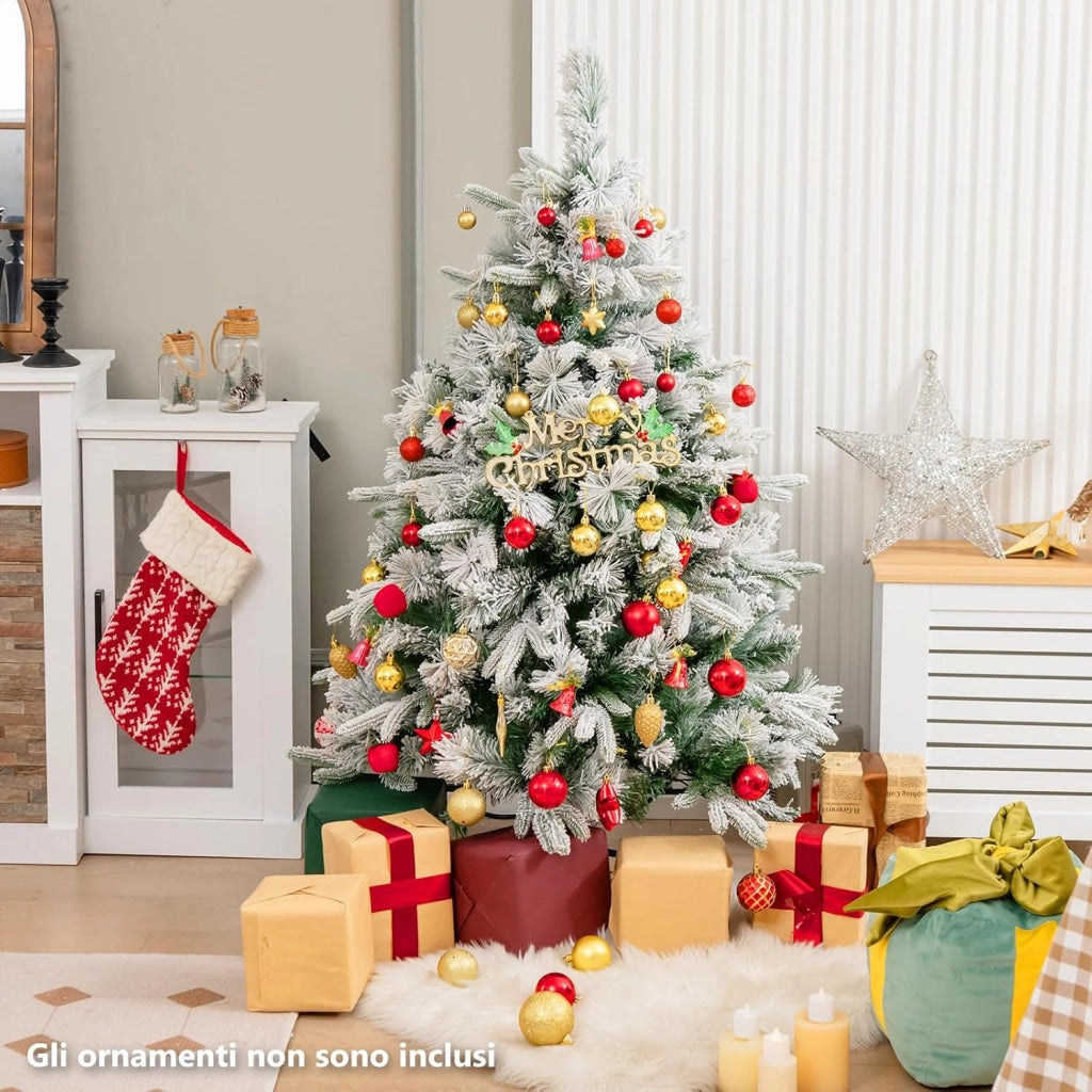 Albero di Natale Innevato136/186/215 cm, Albero di Natale con 150/250/300 Luci LED Bianco Caldo, 384/752/1096 Punte di Ramo Miste e Aghi di Pino per Casa e Ufficio (136 cm)