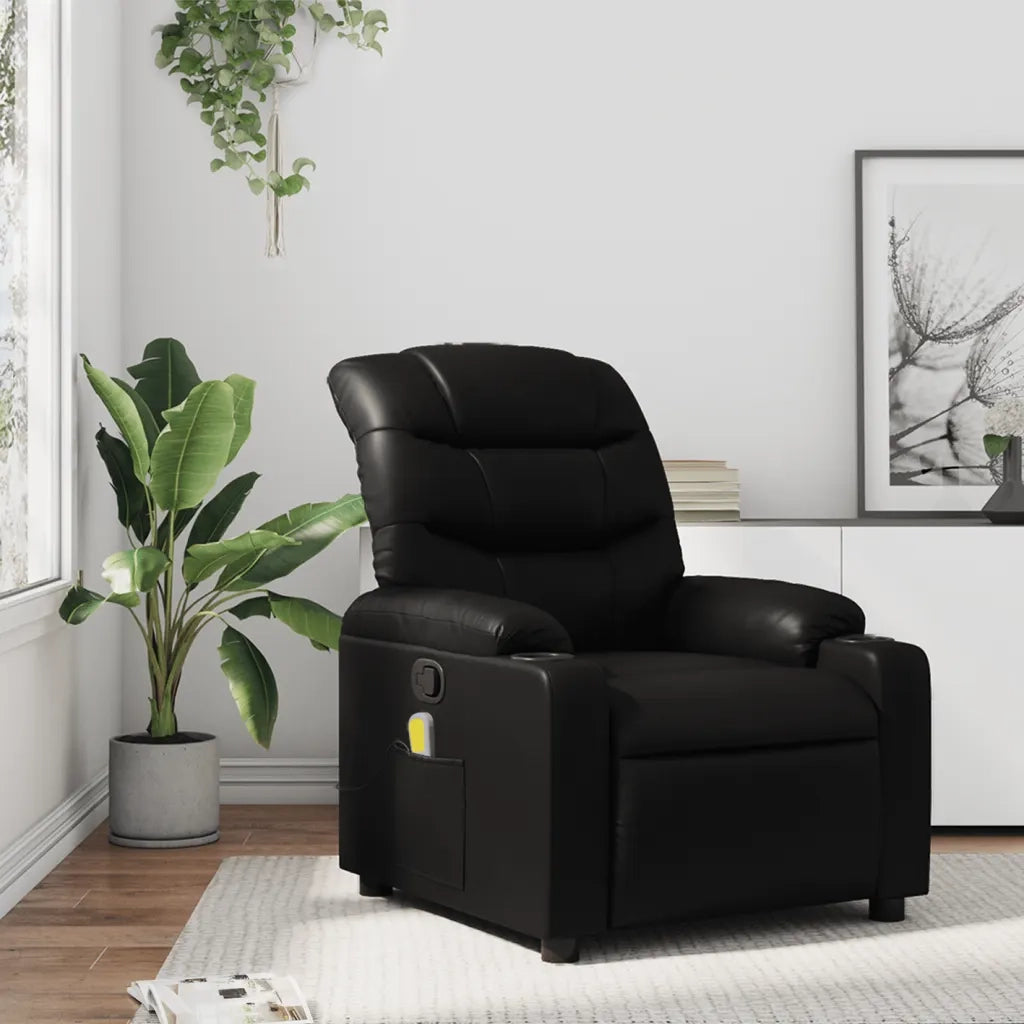 Poltrona reclinabile massaggiante in Similpelle Nera 3206847