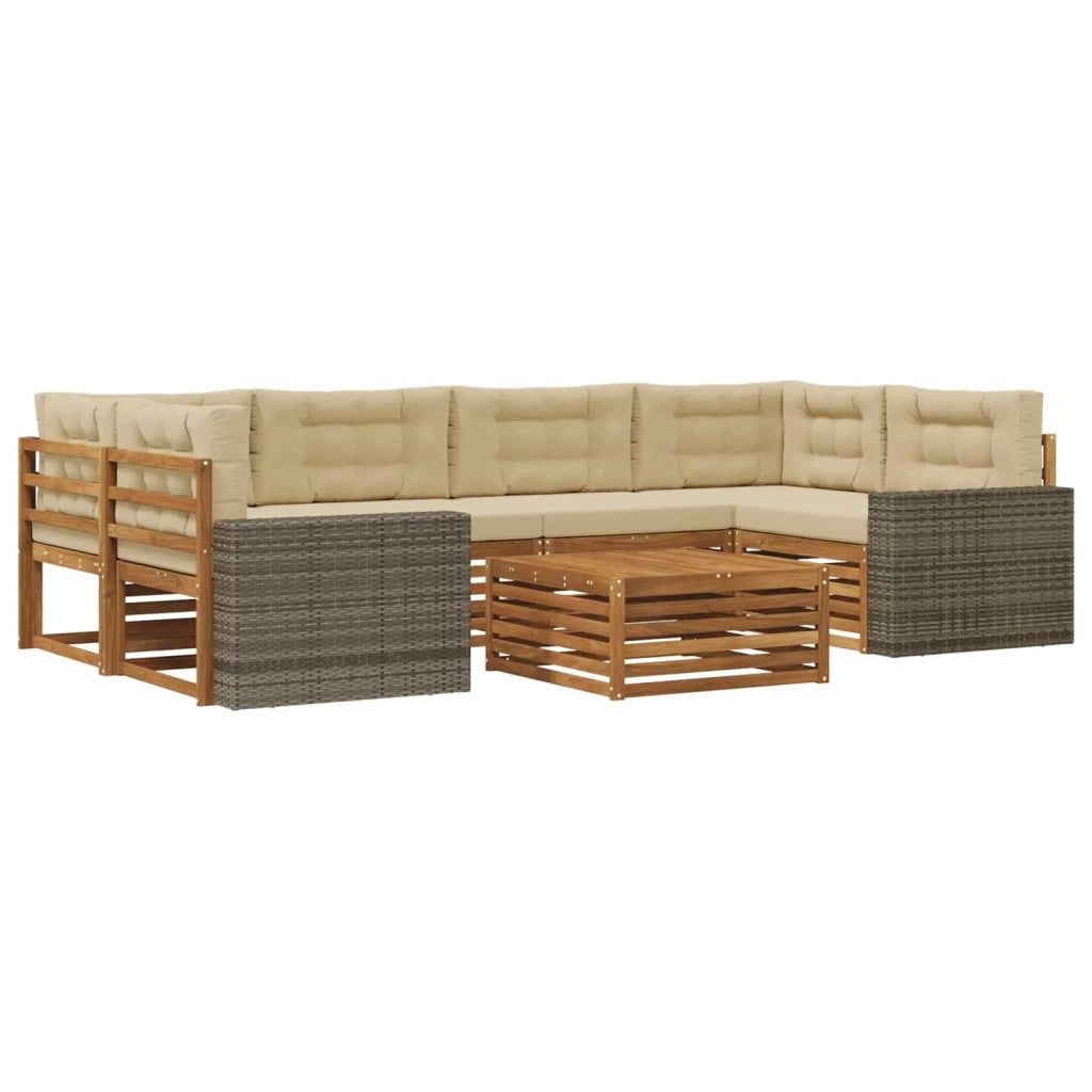 Set di divani da esterno 7 pcs Naturale e Beige Poliestere