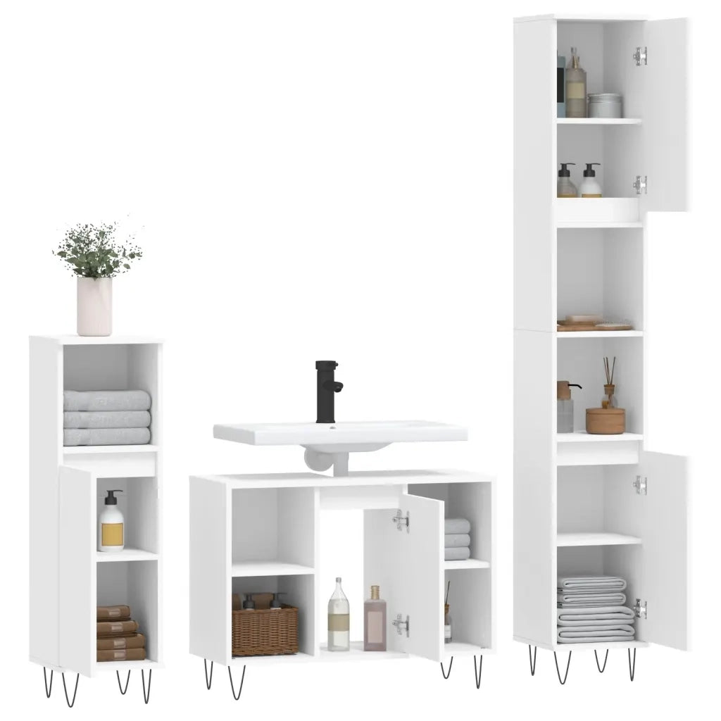 Set Mobili da Bagno 3 pz Bianco in Legno Multistrato 3190299