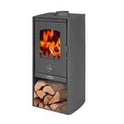 Stufa a Legna Camilla 6–8 kW Nera in Acciaio con Portalegna